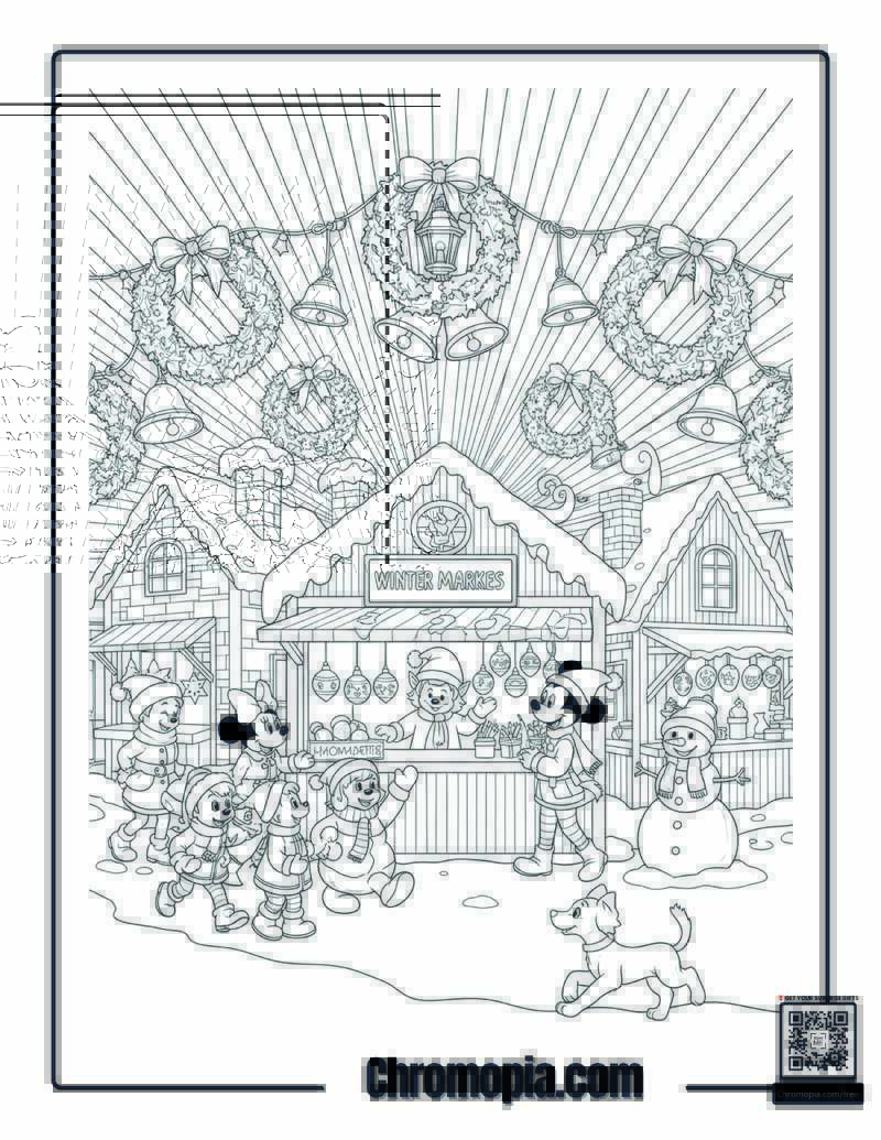 Winter Village Market Mandala Coloring Page