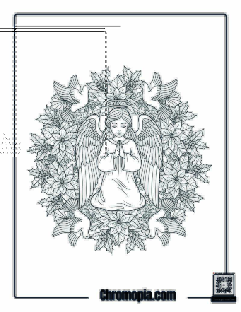 Angel With Floral Mandala Coloring Page