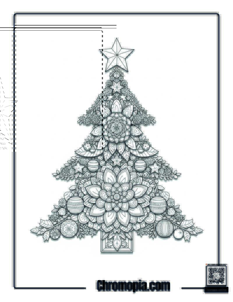 Christmas Tree Zen Mandala Coloring Page