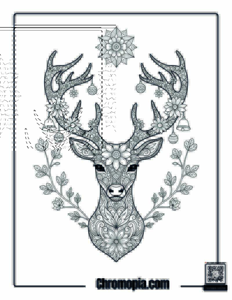 Reindeer Floral Mandala Coloring Sheet