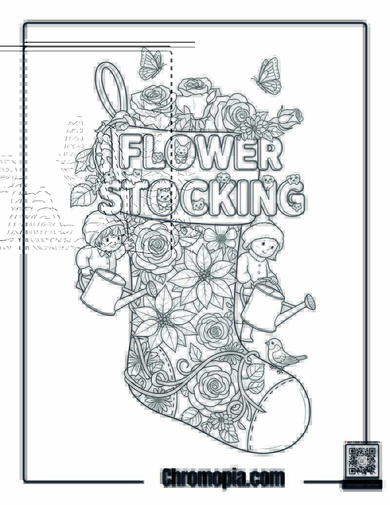 Floral Bloom Stocking Coloring Sheet