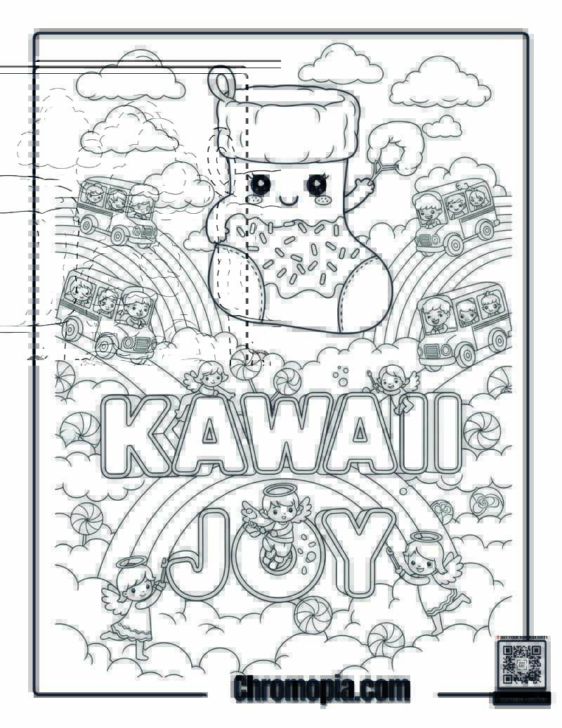 Kawaii Smiling Stocking Coloring Sheet