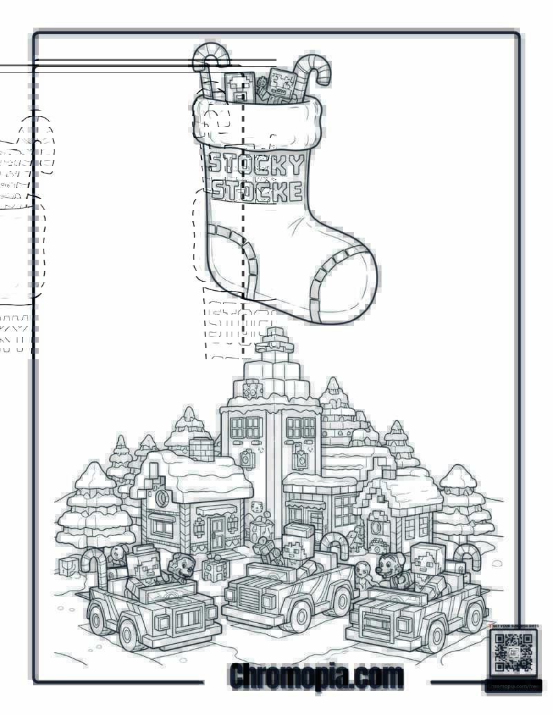 Minecraft Stocking Village Coloring Sheet