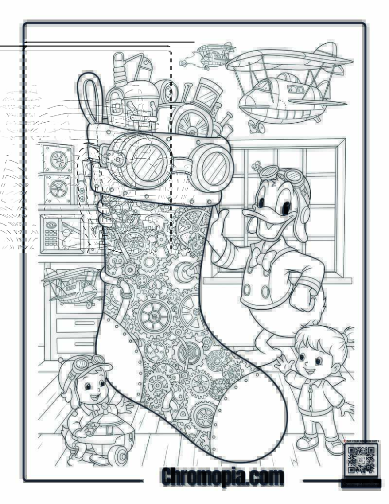 Steampunk Gear Stocking Coloring Page