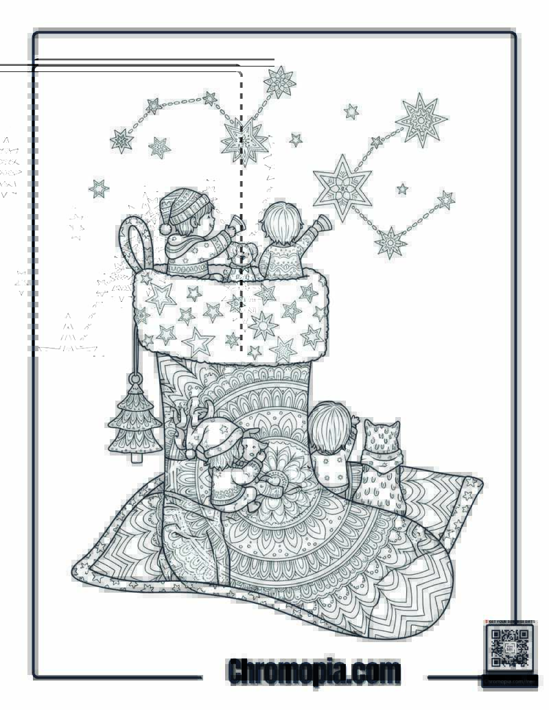 Stargazing Mandala Stocking Coloring Page