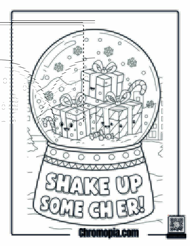 Snow Globe Surprise – Christmas presents inside giant snow globe coloring sheet