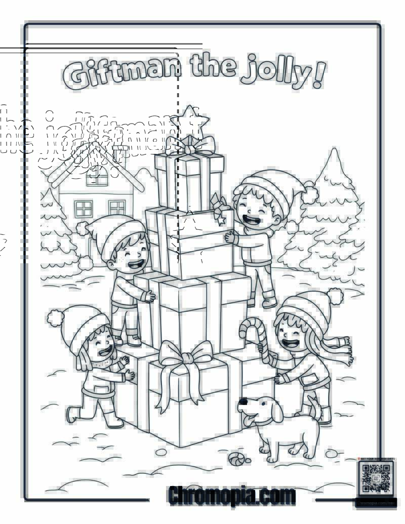 Tower of Joy – Kids stacking presents like a snowman coloring sheet