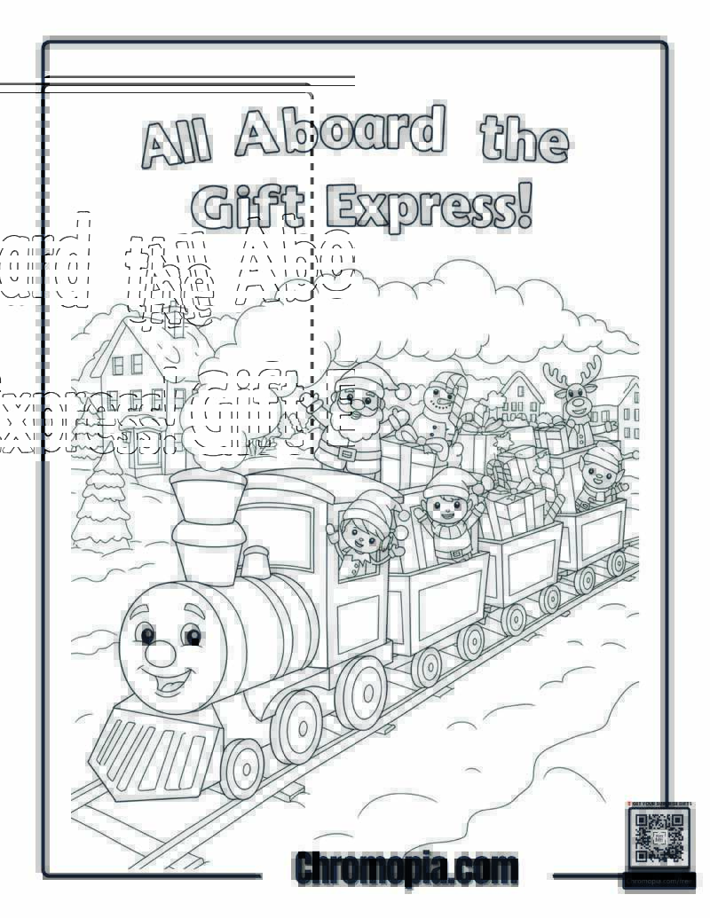 Train of Cheer – Christmas train filled with gifts and characters coloring sheet