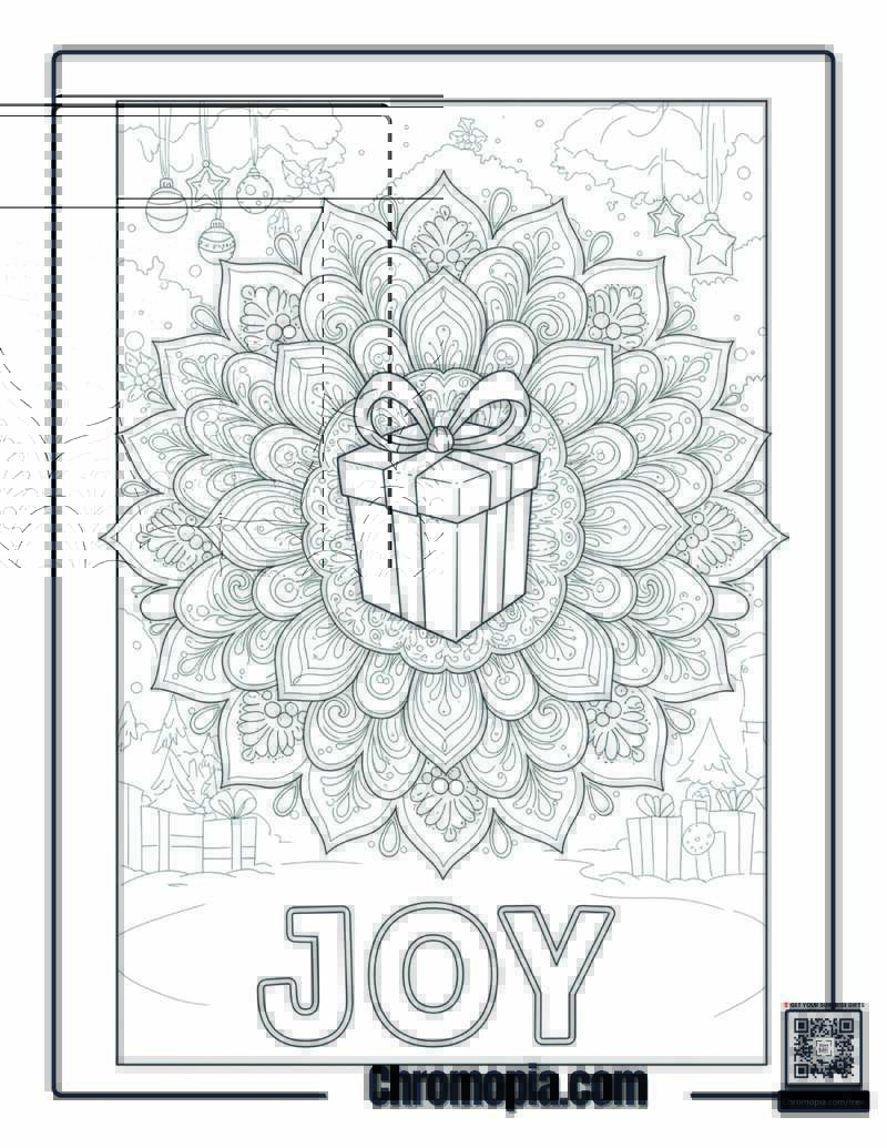 Joy Mandala – Peaceful gift flower mandala coloring page