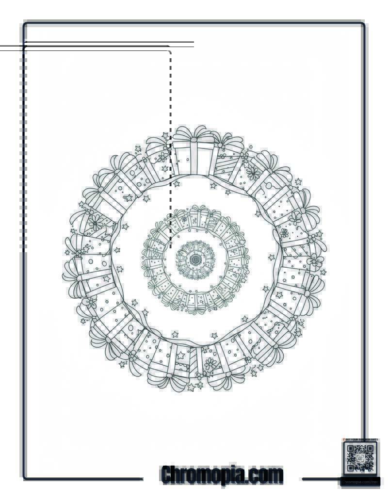Spiral Wrap – Mandala of spiraled ribbon gifts coloring page