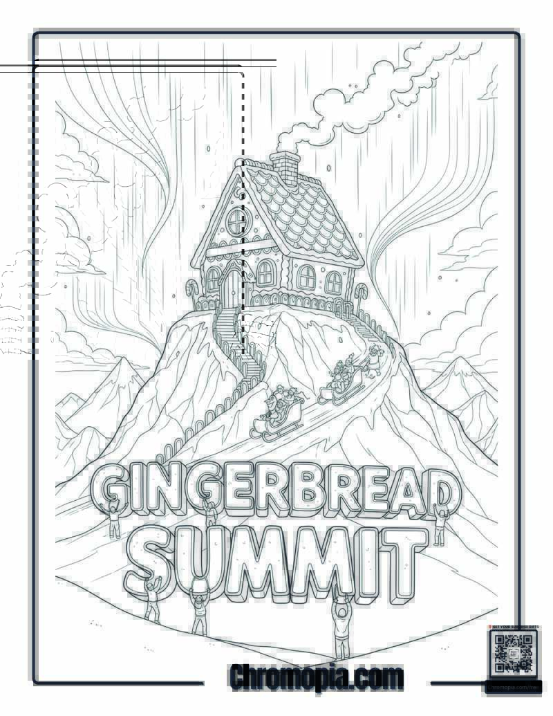 Giant Gingerbread House On Mountain Peak Coloring Page