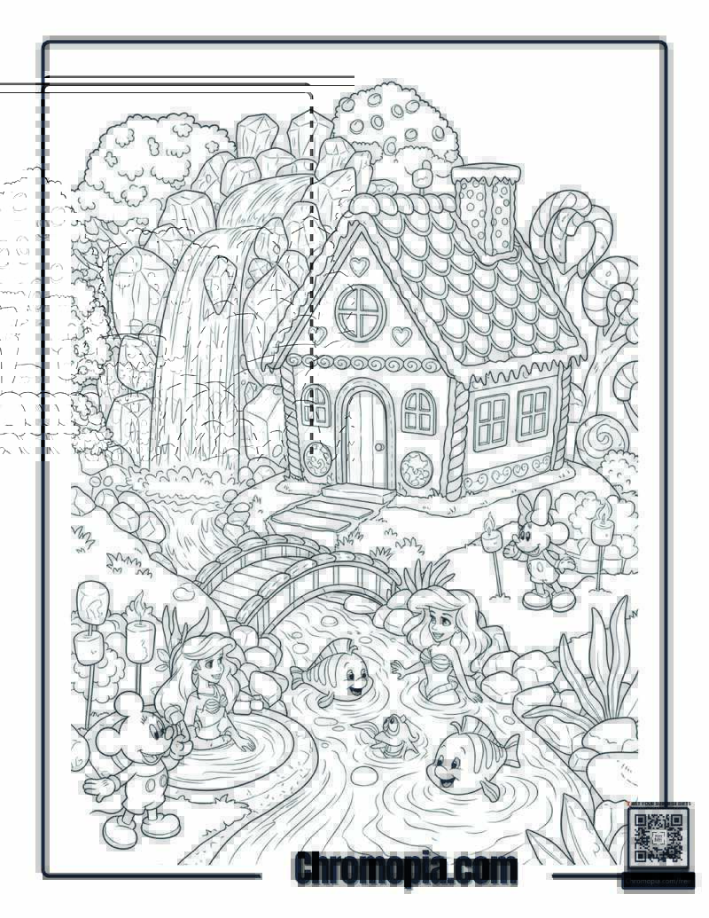 Gingerbread House By Waterfall Valley Coloring Page