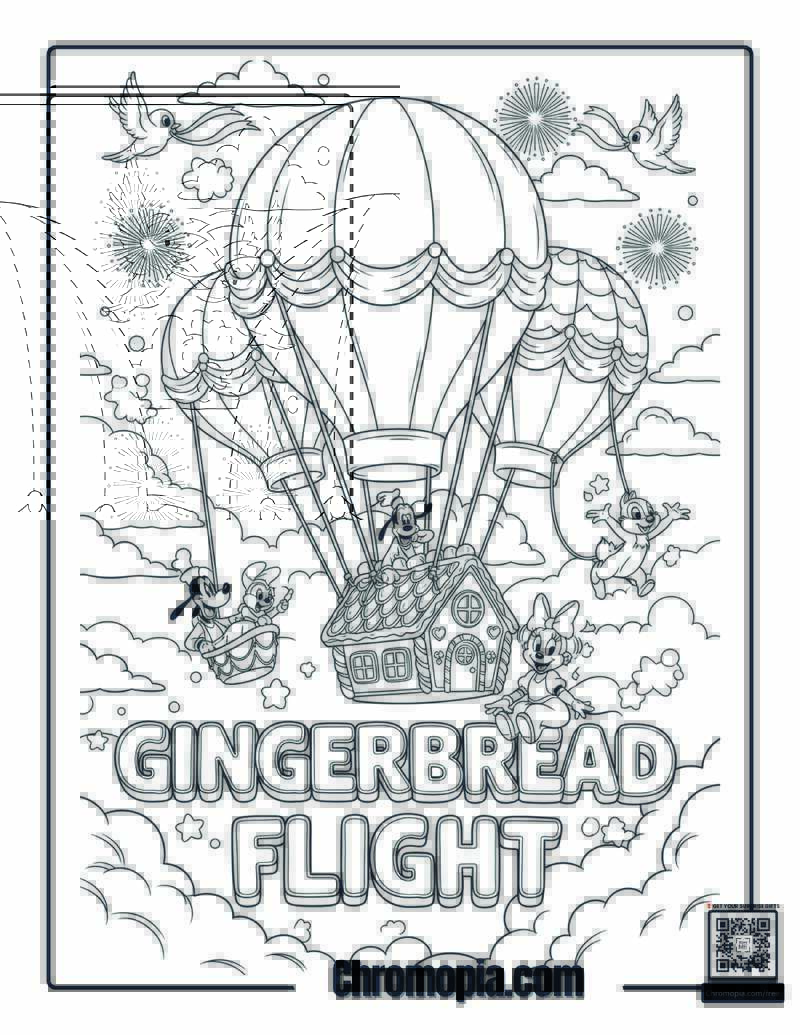 Gingerbread House Sky Balloon Coloring Page