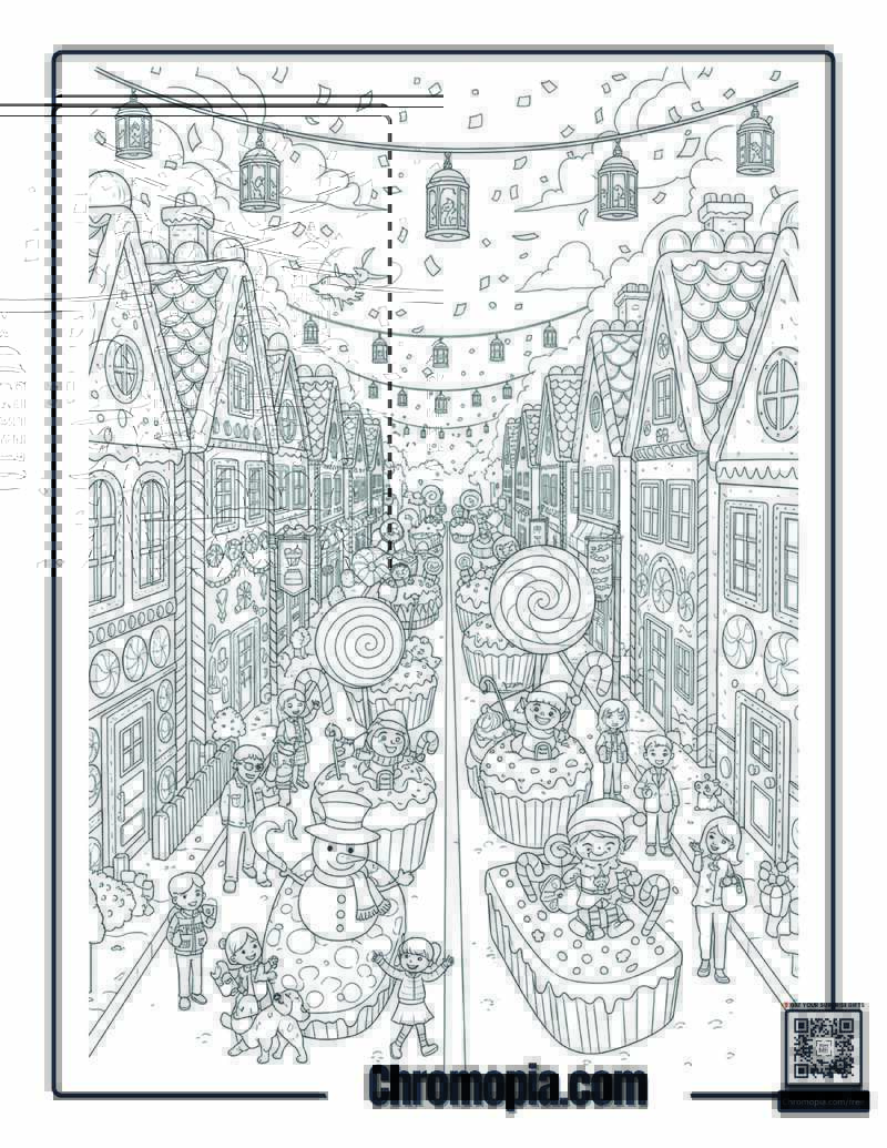 Gingerbread House Street Celebration Coloring Sheet