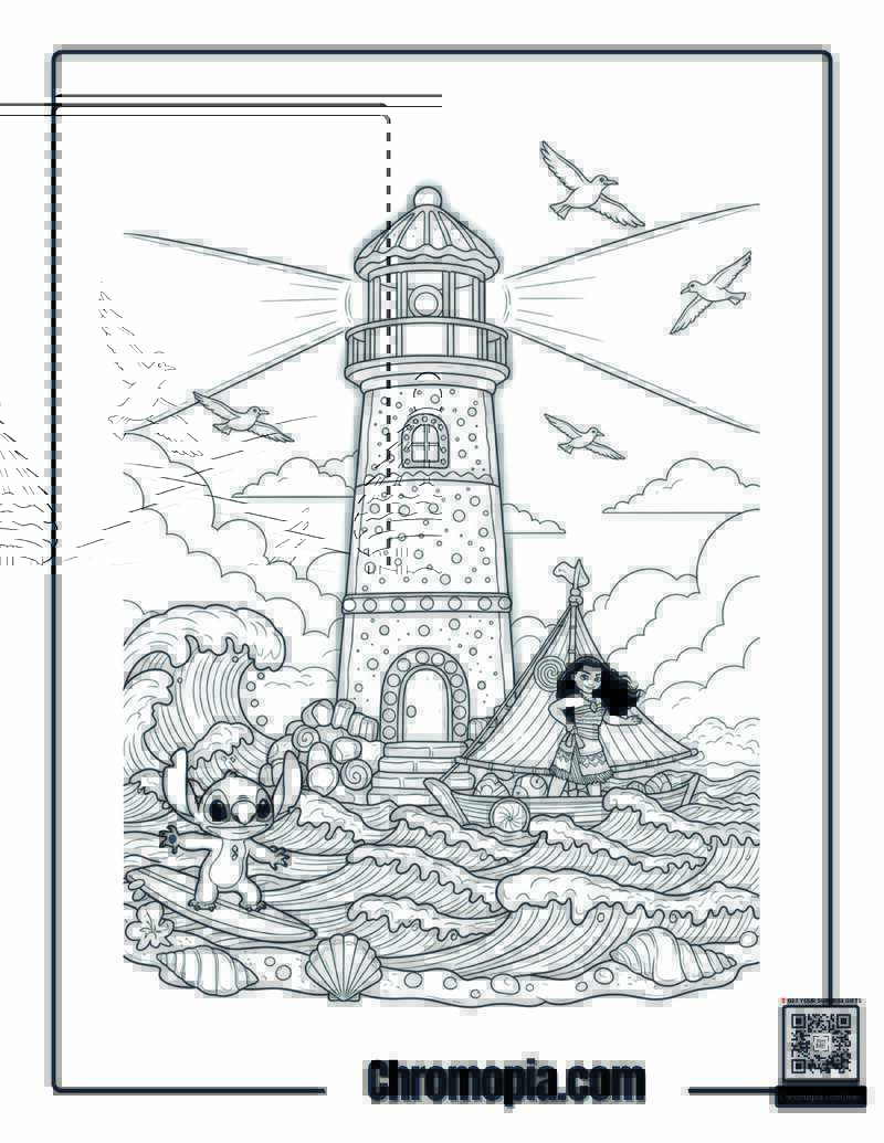 Gingerbread Lighthouse By Ocean Shore Coloring Sheet48. Gingerbread Lighthouse By Ocean Shore Coloring Sheet