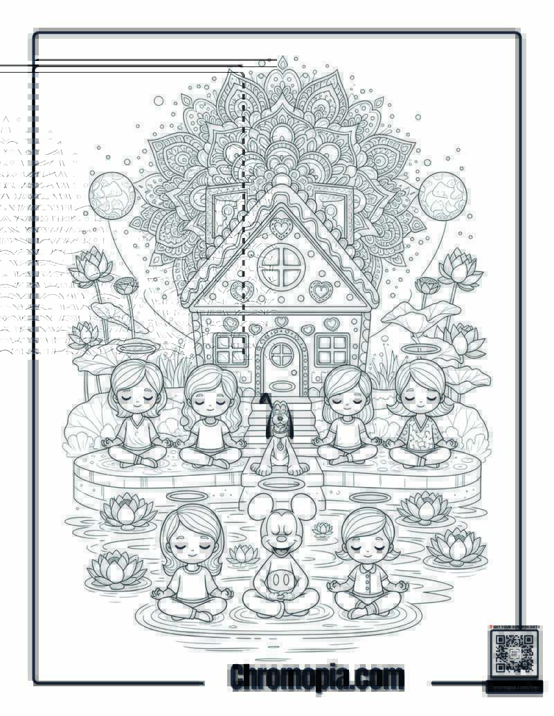 Meditation Gingerbread House Retreat Coloring Page
