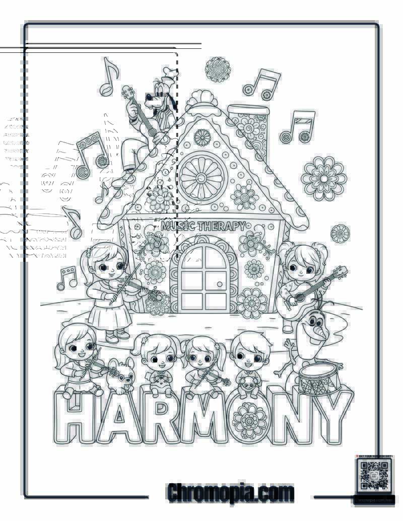 Music Therapy Gingerbread House Coloring Page