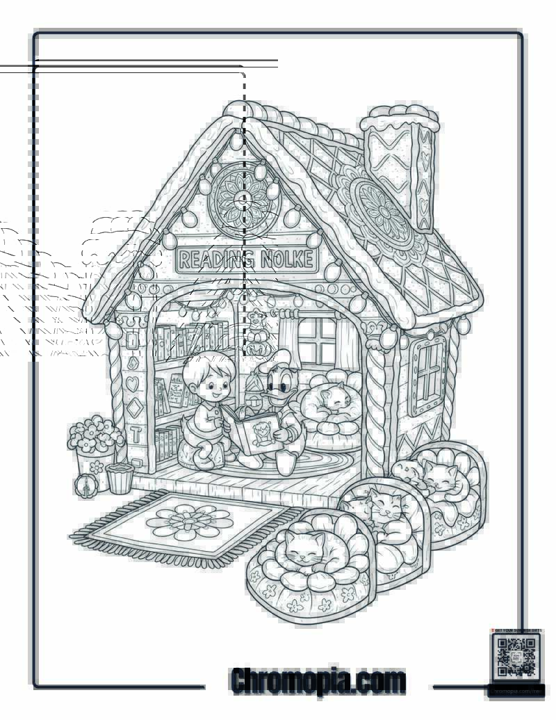 Reading Nook Gingerbread House Coloring Sheet