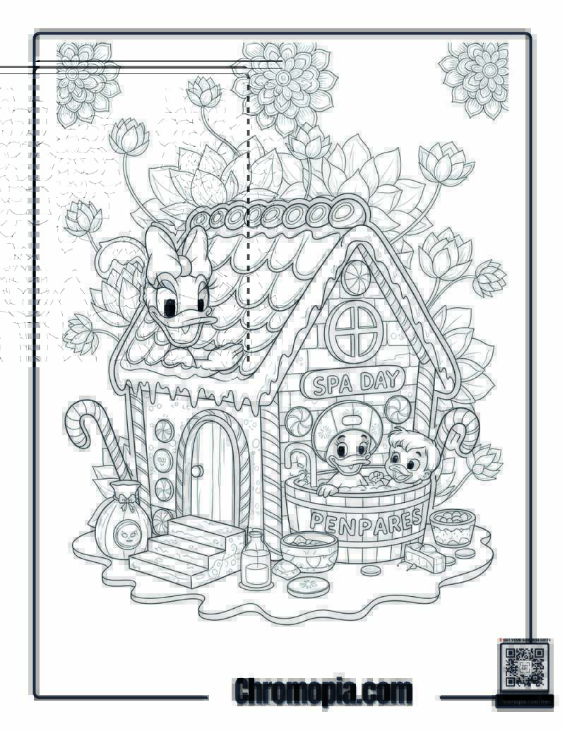 Spa Day Gingerbread House Coloring Page