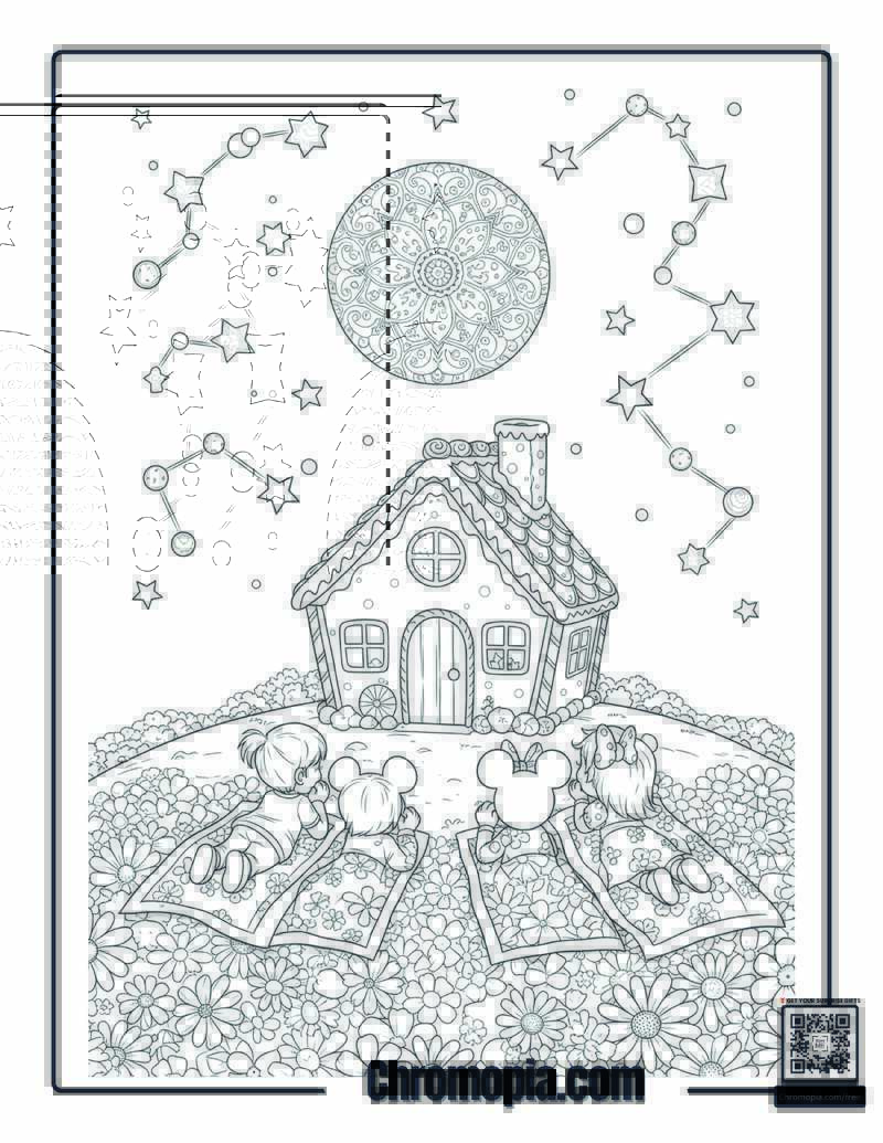 Stargazing Gingerbread House Coloring Page