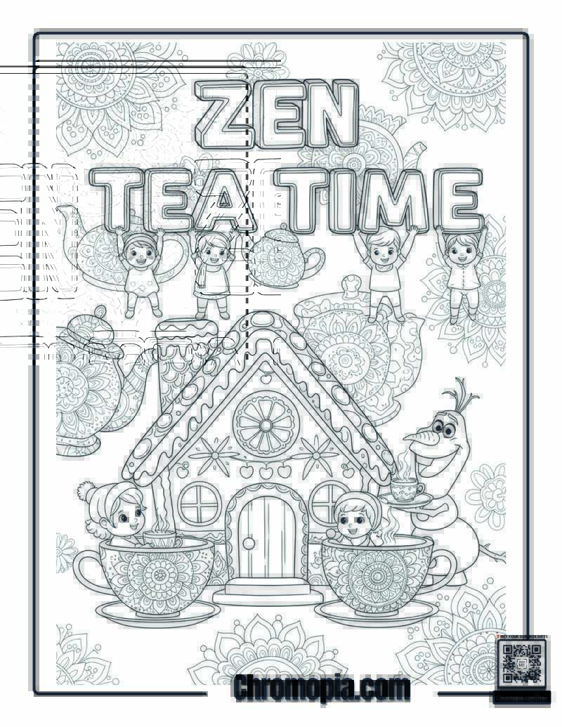 Tea Time Gingerbread House Coloring Page