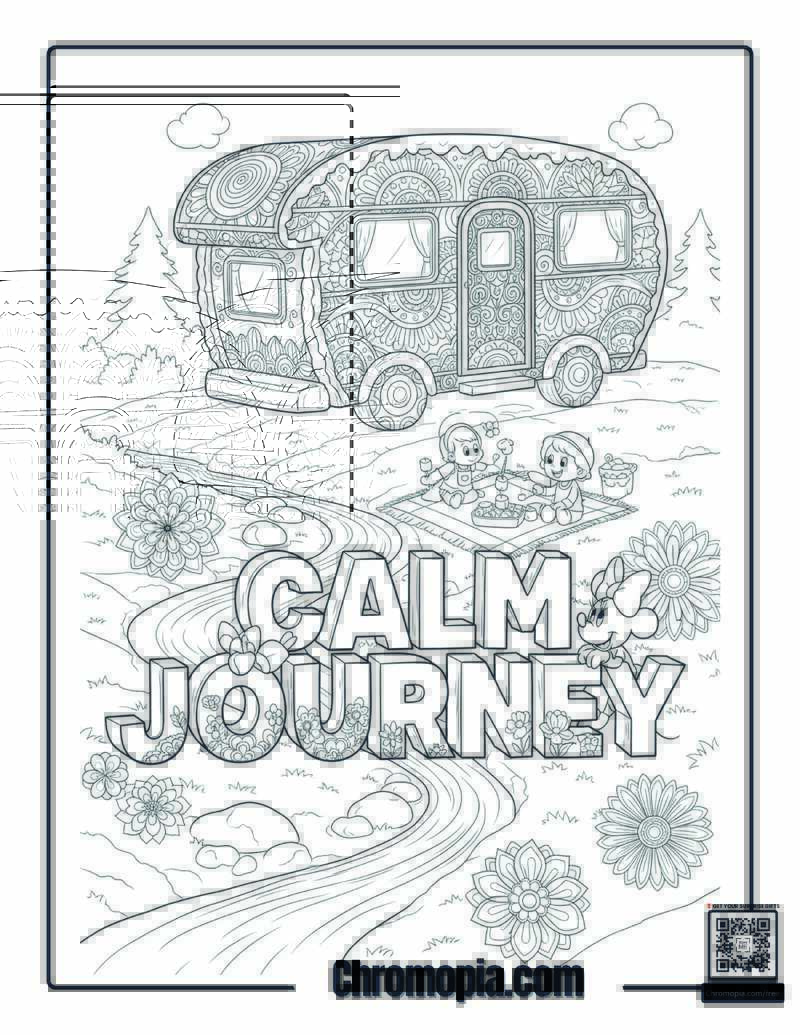 Traveling Gingerbread Camper Van Coloring Sheet