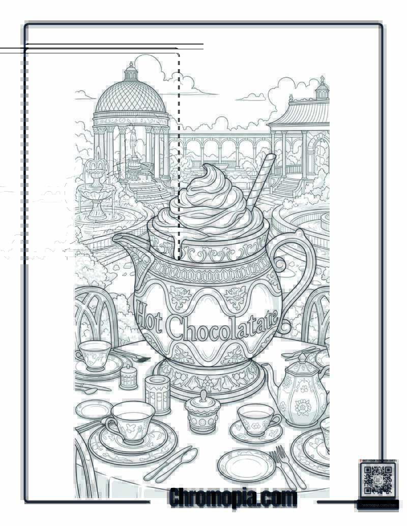 Hot Chocolate Royal Garden Tea Party Coloring Sheet