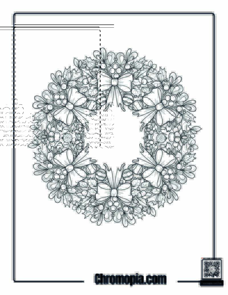 Christmas Mistletoe Mandala with Wreath Pattern Coloring Page