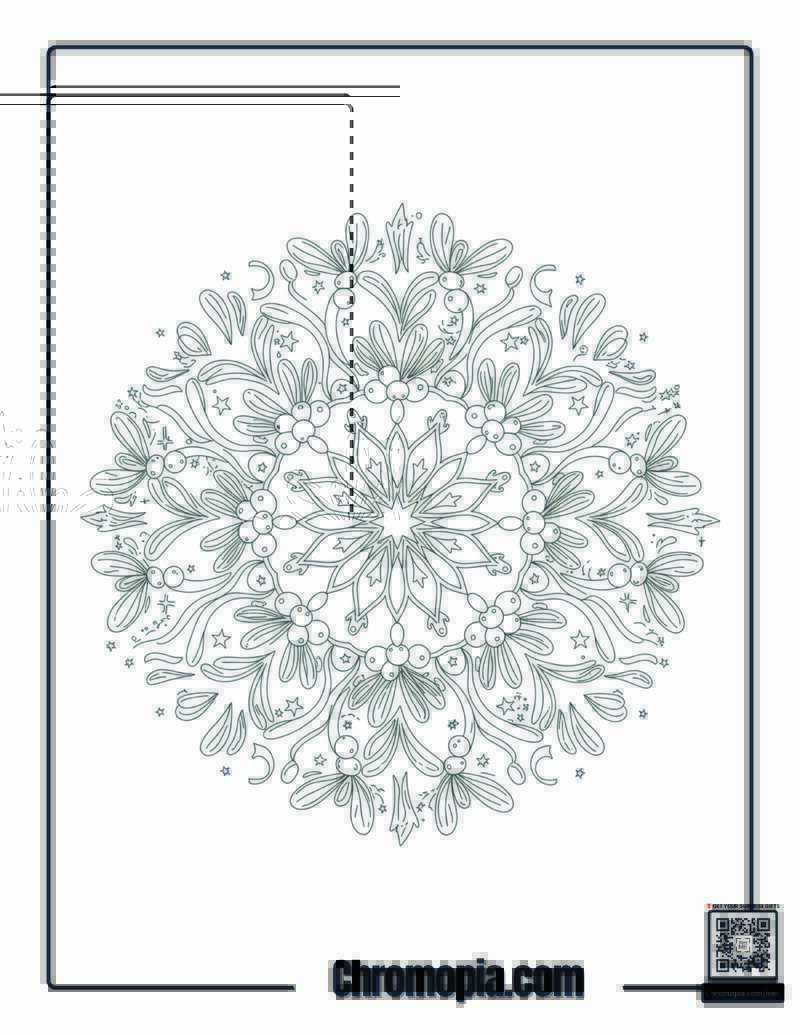 New Year Fireworks Mistletoe Mandala Coloring Page