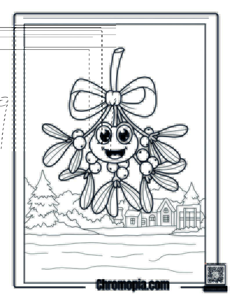Cartoon Mistletoe with Eyes Coloring Page