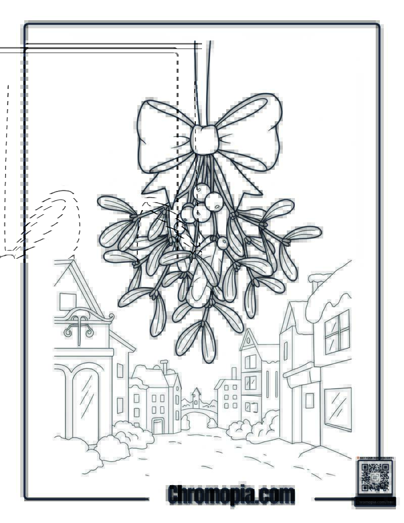 Hanging Mistletoe with Bow Coloring Sheet