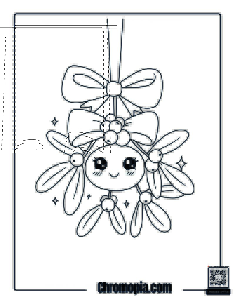 Kawaii Mistletoe with Face Coloring Page