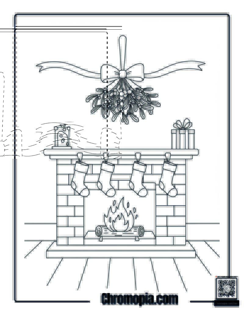 Mistletoe Hanging Over Fireplace Coloring Sheet