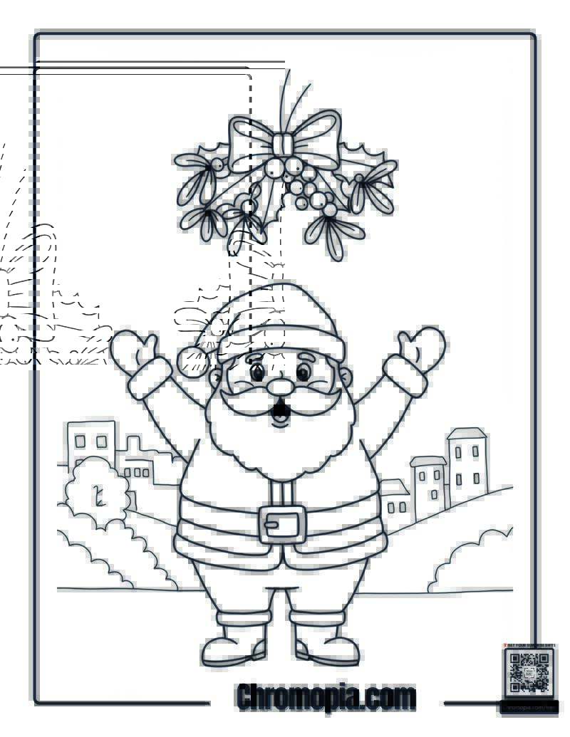 Santa Under the Mistletoe Coloring Page