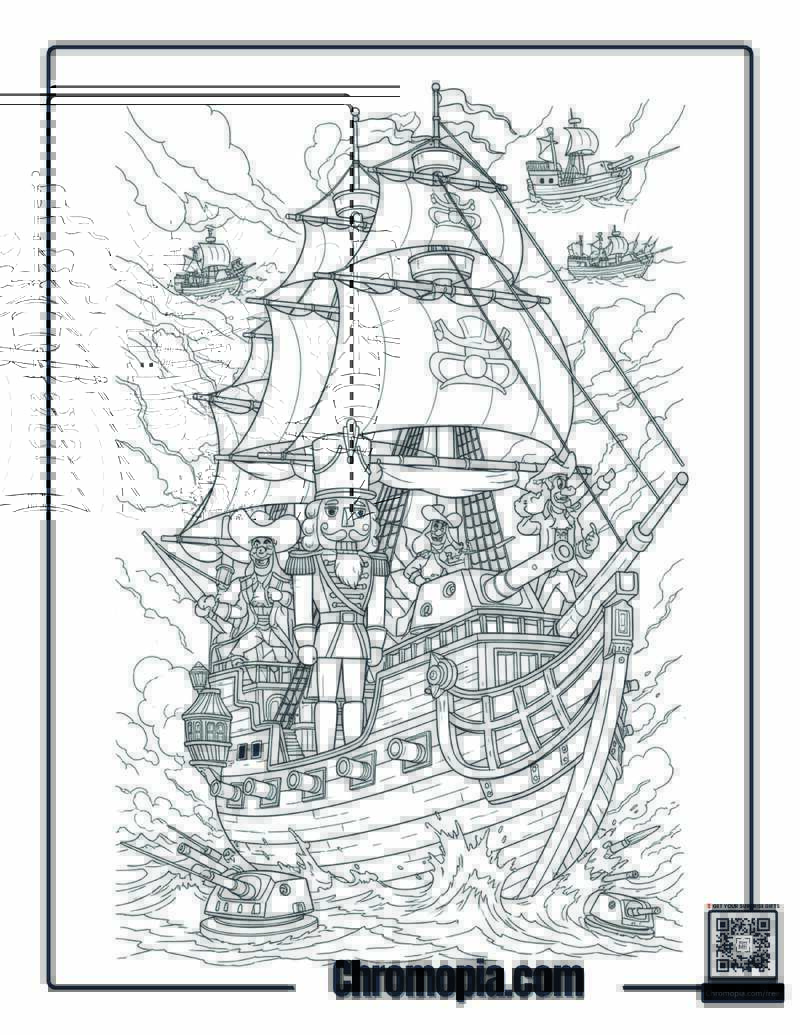 Nutcracker Pirate Ship Naval Battle Coloring Sheet