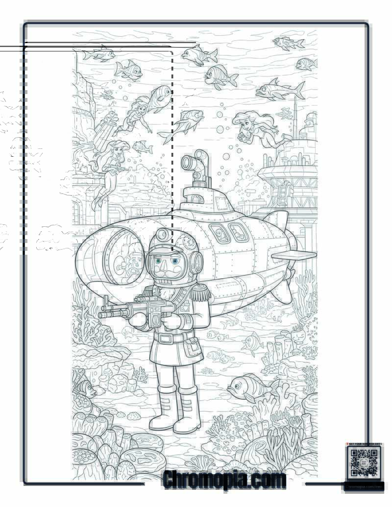 Nutcracker Underwater Naval Submarine Mission Coloring Sheet
