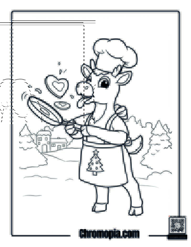 Chef Rudolph Cooking Pancakes Coloring Page