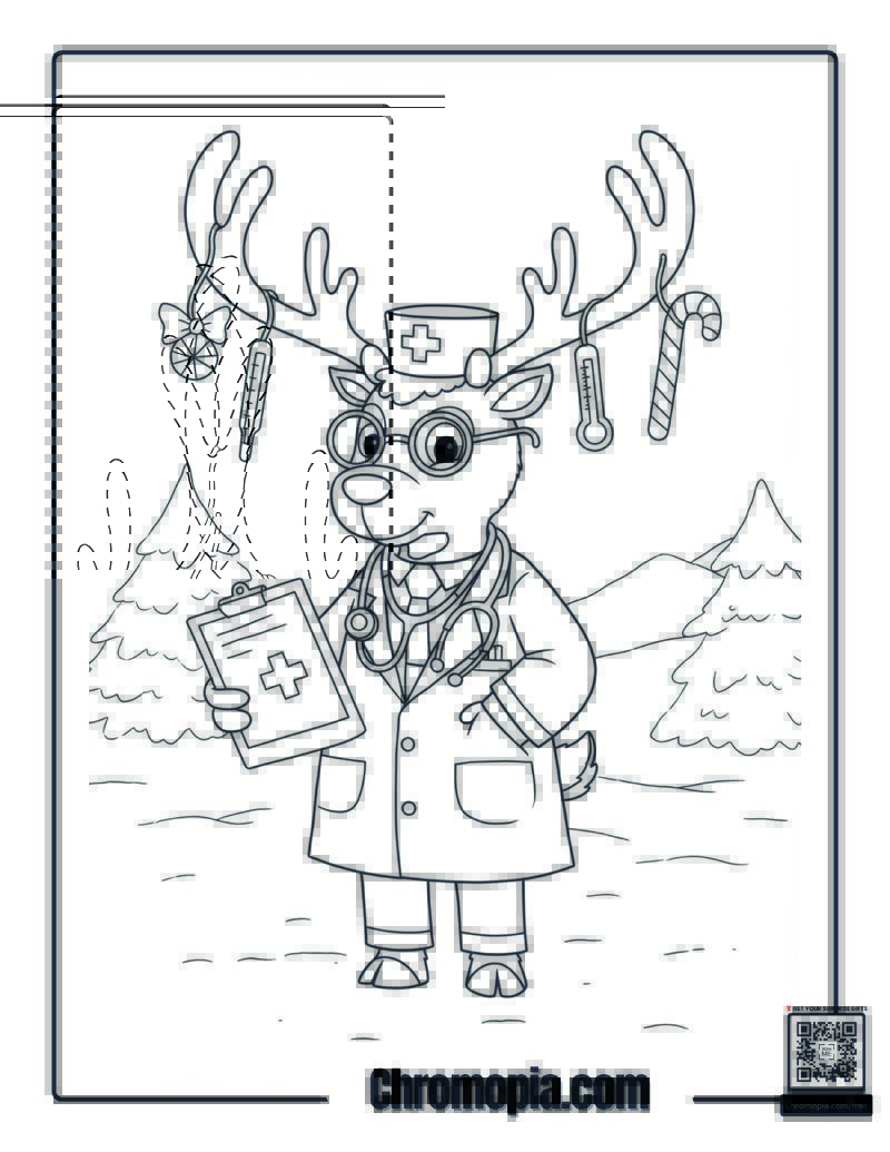 Doctor Rudolph With Stethoscope Coloring Sheet