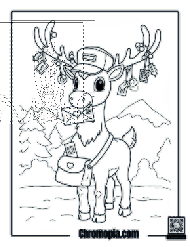 Rudolph Dressed as a Mailman Coloring Page