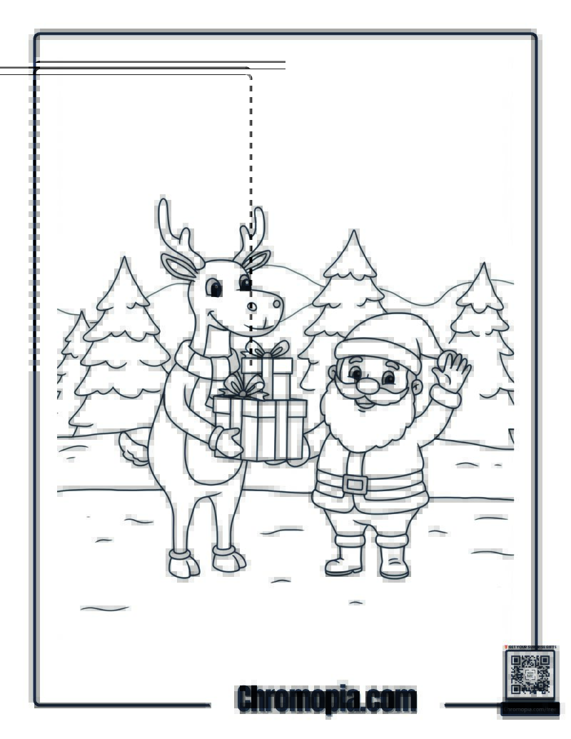 Rudolph Giving Presents to Santa Coloring Page