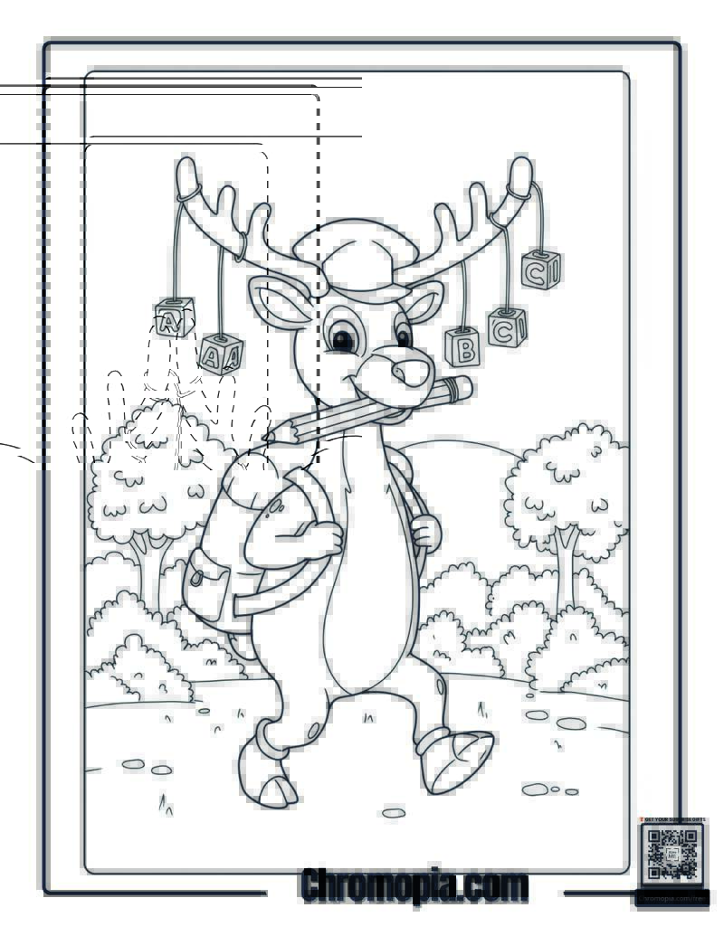 Rudolph Going to School Coloring Sheet