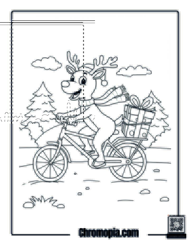 Rudolph Riding a Bicycle Coloring Sheet