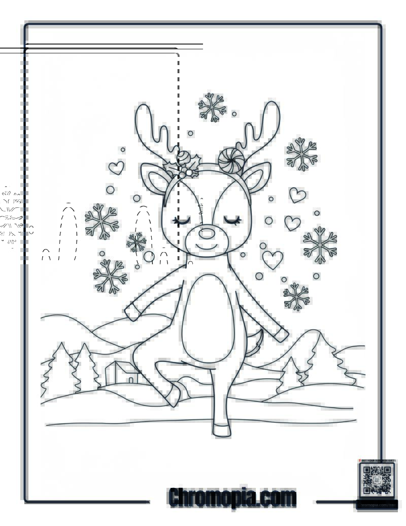 Rudolph Doing Yoga Tree Pose Coloring Sheet