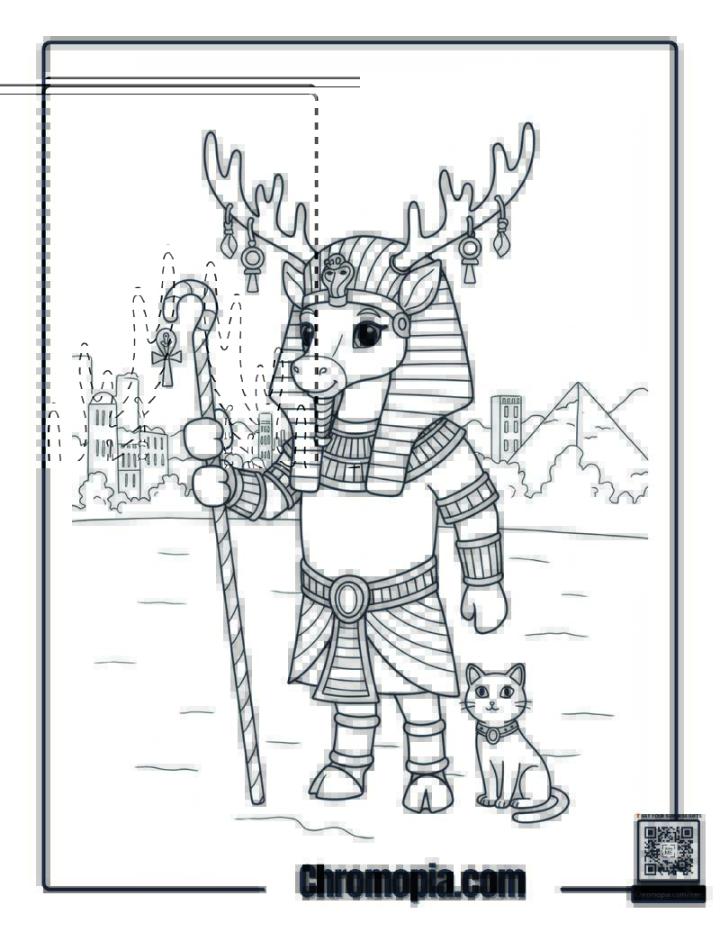 Rudolph Dressed as Egyptian Reindeer God Coloring Sheet