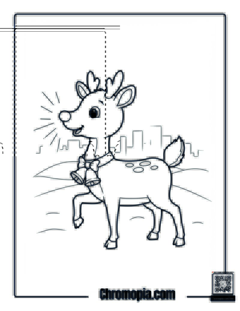 Easy Classic Cute Cartoon Rudolph Reindeer Coloring Page