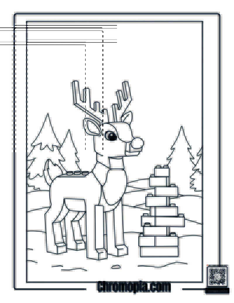 LEGO Style Rudolph Coloring Page
