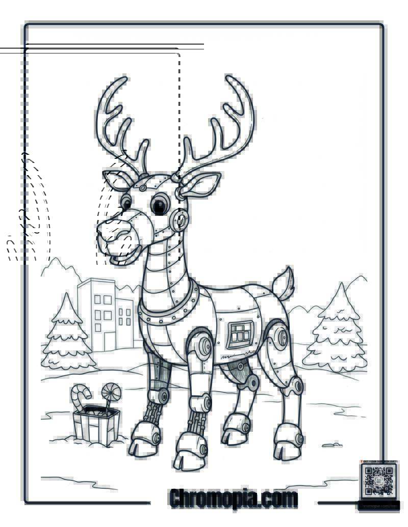 Mechanical and Robotic Rudolph Coloring Sheet