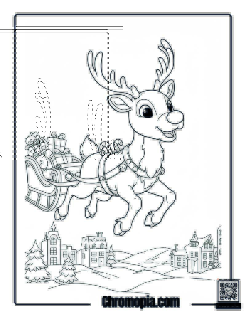 Rudolph Leading Santa’s Sleigh Coloring Page