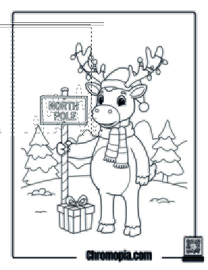 Rudolph at North Pole Coloring Page