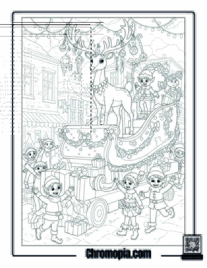 Christmas Parade With Giant Rudolph Coloring Page